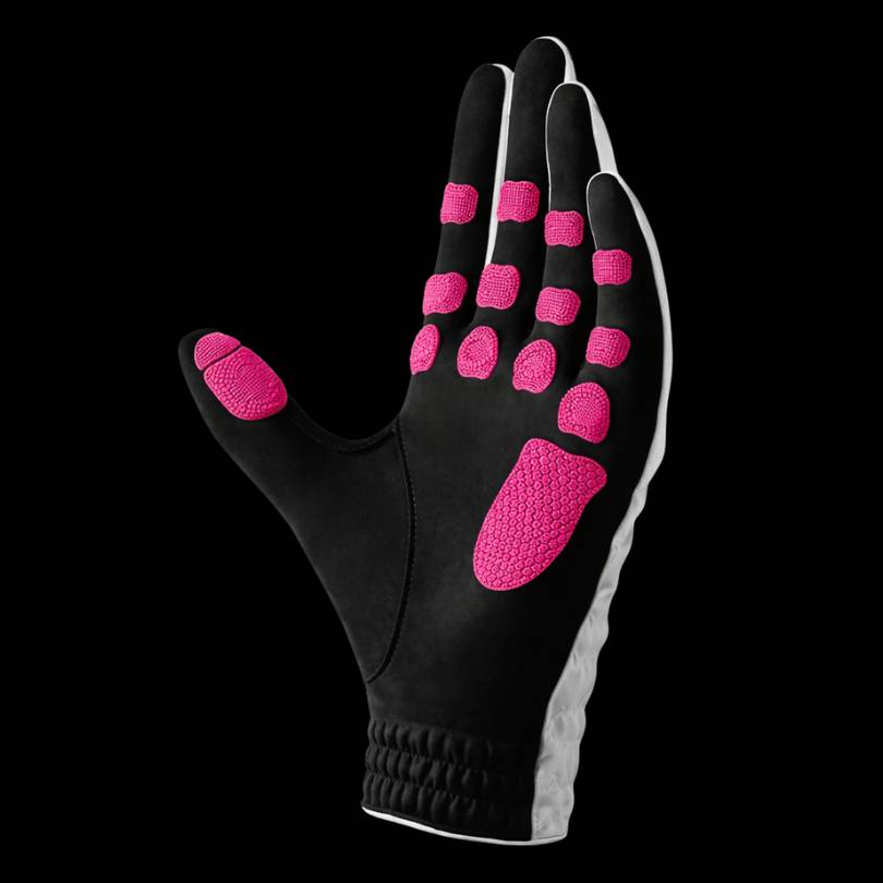 Rendering of EXO golf glove showing palm with red colorway nanocells