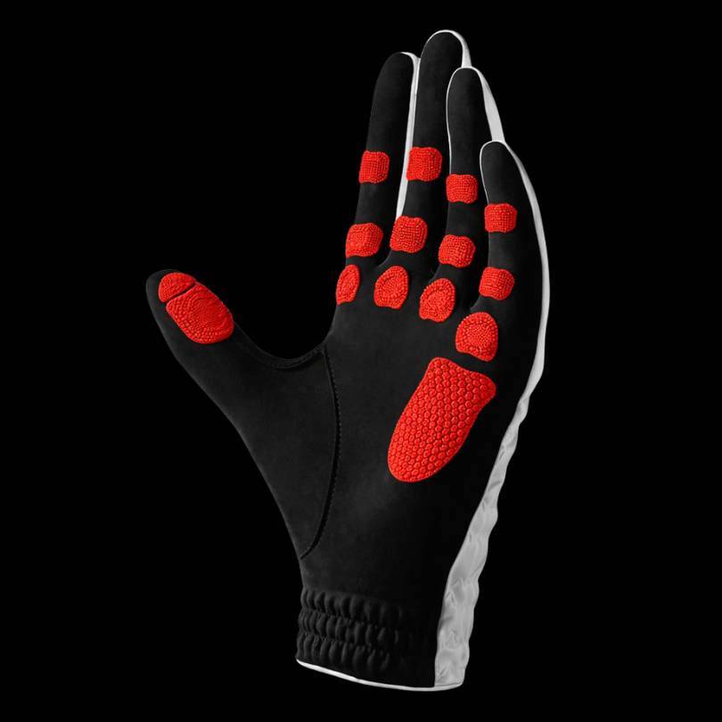 Rendering of EXO golf glove showing palm with red colorway nanocells