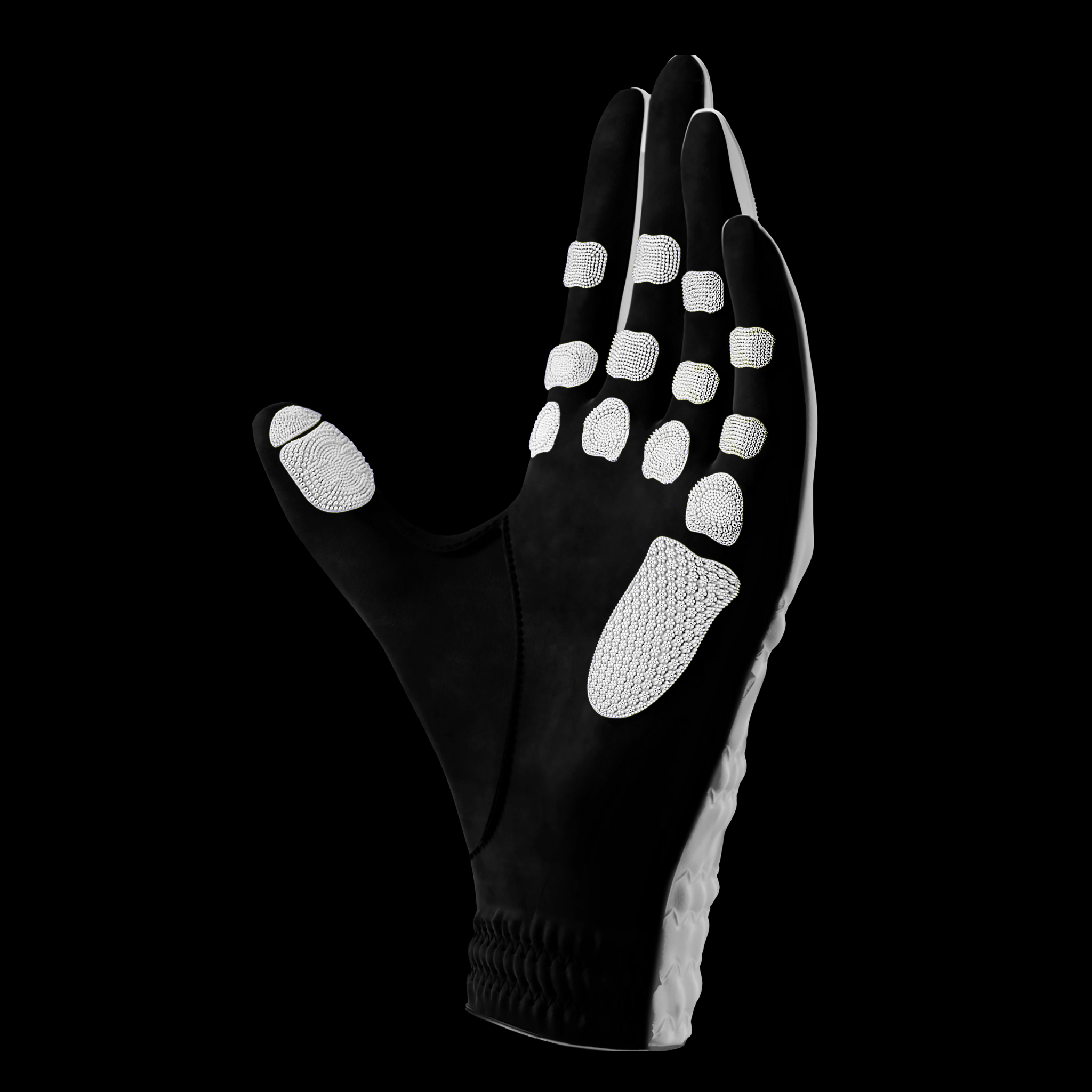 The EXO Golf Glove in white, designed for optimal grip and performance for golfers, featuring Zyntech nanocell technology.